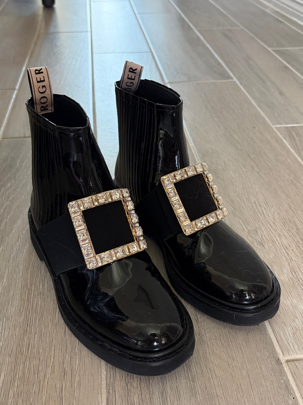 Roger Vivier Rangers Crystal Buckle Chelsea Boots, Like New
